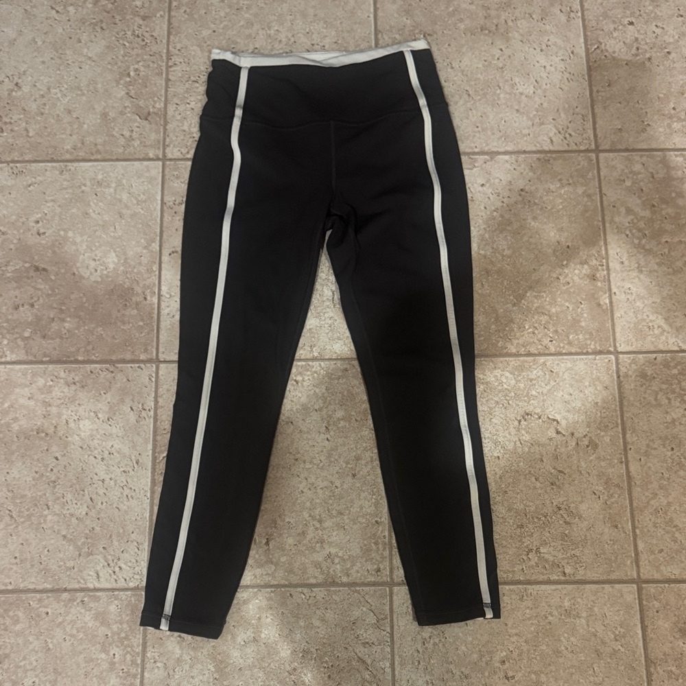 Athleta Dark Brown Leggings with White Stripes